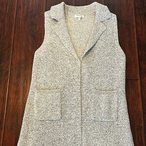 Monteau‎ Los Angeles Beige Heather Oatmeal Collared Long tunic Sweater Vest S